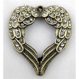 alloy pendant with rhinestone, bronze, 34x36mm