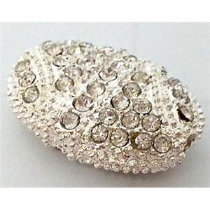 Bracelet bar, alloy bead with rhinestone, silver plated, approx 13x19mm, 7mm thickness