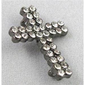 bracelet bar, cross, alloy bead with rhinestone, black, 15x22mm