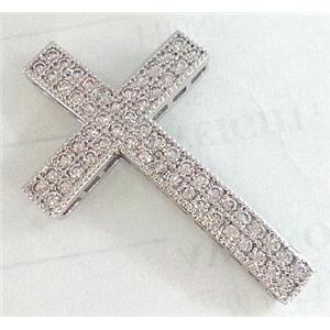 bracelet bar, copper cross with zircon rhinestone, platinum plated, approx 20x32mm