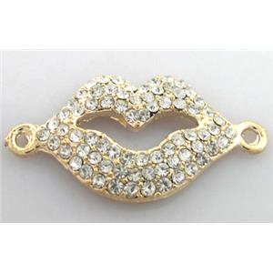 bracelet bar, alloy mouth with Rhinestone, gold, 38x20mm