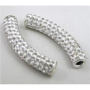 polymer clay paved rhinestone, curved sideways, 10x47mm, 4.5mm hole