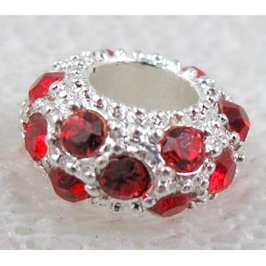 alloy bead with rhinestone, silver plated, 10-11mm dia, hole:5mm