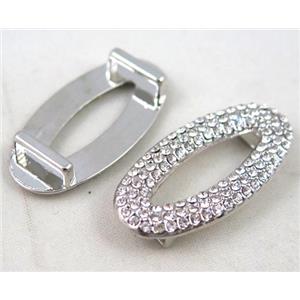 bracelet bar, alloy bead paved with rhinestone, platinum plated, approx 18x38mm, hole 3x10mm