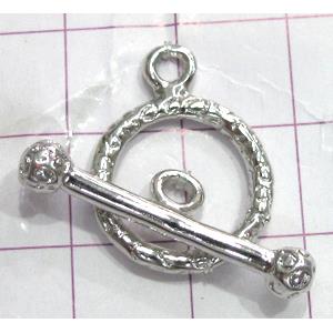 Copper toggle clasps, 15mm dia, stick: 24mm length, color code: F platinum