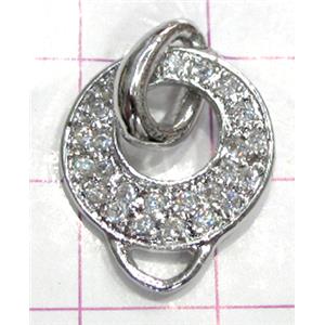 Copper toggle clasps with rhinestone, 18mm dia, color code: F platinum