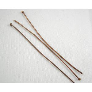 round HeadPins, copper, antique red, 0.5x60mm, head:1.5mm