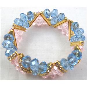 Chinese Crystal Glass Bracelet, rhinestone, stretchy, blue, pink, 60mm dia, bead:8mm