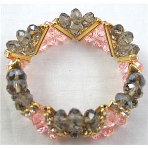 Chinese Crystal Glass Bracelet, rhinestone, stretchy, pink, smoky, 60mm dia, bead:8mm