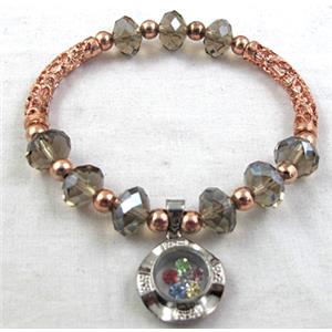 Chinese Crystal Glass Bracelet, stretchy, smoky, 60mm dia