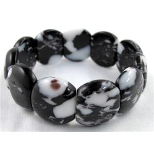 black jasper bracelet, stretchy, 18x20mm, 8 inch length