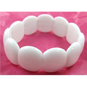 Stretchy Bracelets, white porcelain stone, approx 18x20mm, 8 inch length