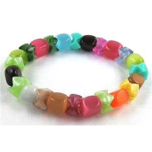 cat eye stone bracelet, stretchy, colorful, 8x8x10mm, 8mm dia, 8 inch length