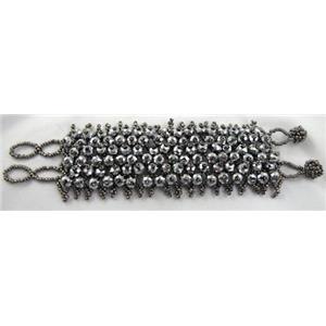 Chinese Crystal glass Bracelet, seed glass bead， platinum plated, approx 50mm wide, 7.5 inch(19cm) length