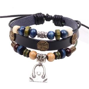 handmade bracelet with leather, alloy bead, approx 16-18cm length