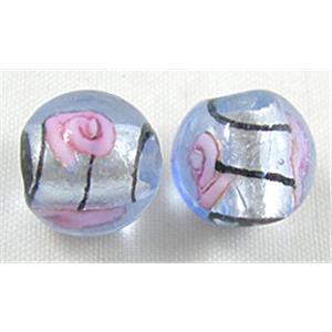 glass lampwork beads with silver foil, line, round, lavender, 12mm dia