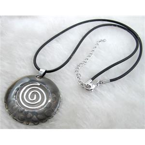Enamel Necklace, alloy, rubber cord, 42mm dia, 16 inch length