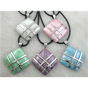 mix Acrylic Necklace, alloy, rubber cord, 35x35mm, 16 inch length