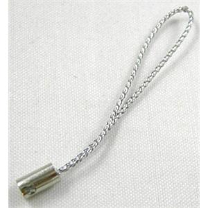 Mobile phone cord, silver, tube:4mm dia, 50mm length