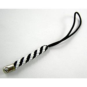 cellphone strap, Black, white, String hanger with ends tube, 7cm(2.7 inch) length