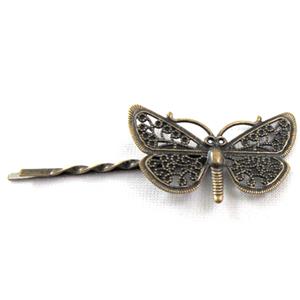 Head Band, barrette, butterfly, antique bronze, 43x28mm, 75mm length