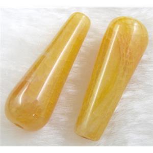 Natural dragon veins Agate beads, teardrop, yellow dye, 14x40mm, 9pcs per st