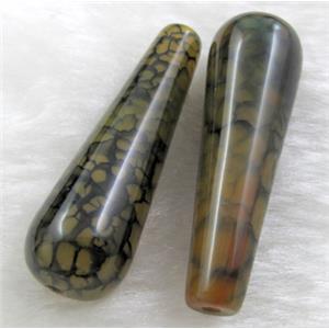 Natural dragon veins Agate bead, teardrop, green dye, 14x40mm, 9pcs per st