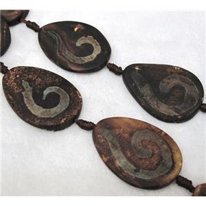 tibetan style agate beads, twist teardrop, approx 30x40mm