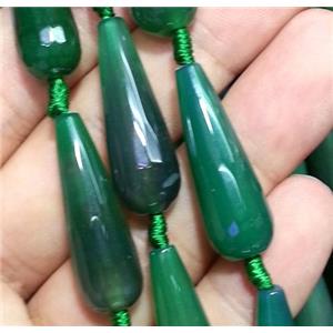 green agate bead, faceted teardrop, approx 10x30mm, 15.5 inches