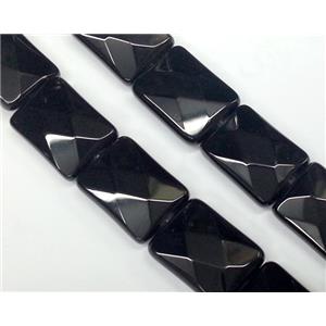 black natural onyx bead, faceted rectangle, approx 8x12mm