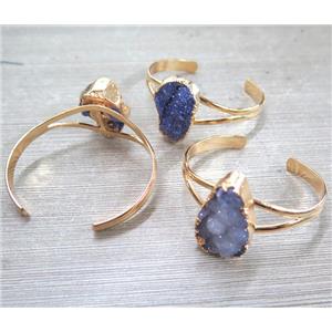 purple druzy quartz bracelet, freeform, gold plated, approx 60mm dia