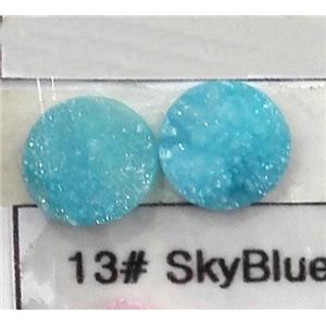 druzy quartz cabochon, flat-round, skyblue, approx 14mm dia