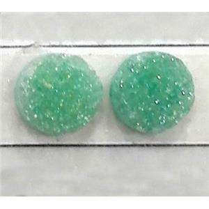 druzy quartz cabochon, flat-round, green, approx 12mm dia