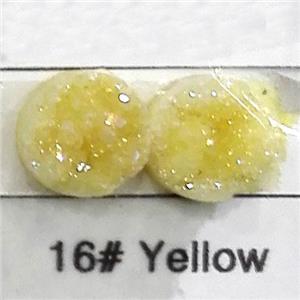 quartz druzy cabochon, flat-round, yellow, approx 8mm dia