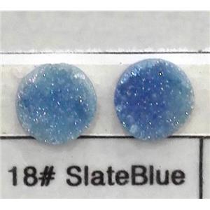 quartz druzy cabochon, flat-round, slateblue, approx 14mm dia