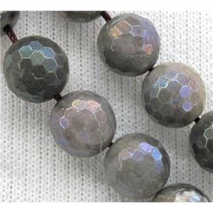 Labradorite Stone bead, faceted round, AB color, 6mm dia, approx 65pcs per st