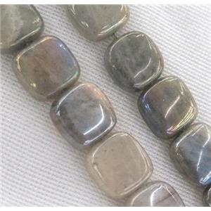 Labradorite Stone bead, square, AB color, approx 12x12mm