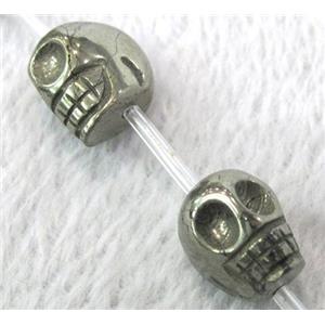 natural Pyrite Beads, 3D-skull charm, approx 10mm dia, 20pcs per st