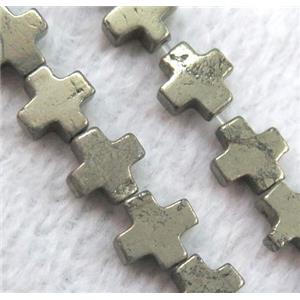 pyrite beads, cross, approx 8x8mm