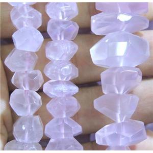 rose quartz bead, faceted freeform, approx 6-14mm