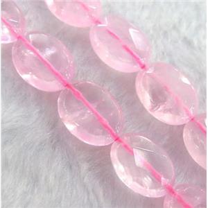 rose quartz bead, faceted flat oval, approx 8x12mm