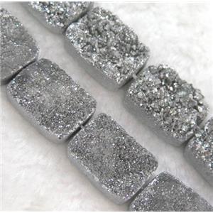 druzy quartz bead, rectangle, silver electroplated, approx 15x20mm, 10pcs per st