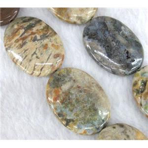 Ocean Agate beads, flat oval, approx 20x40mm, 15.5 inches