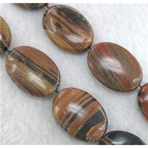 striped brown Opal Stone Beads, flat oval, approx 15x30mm, 15.5 inches