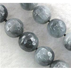 natural hawk Eye beads, faceted round, silver-grey, approx 8mm dia, 15.5 inches