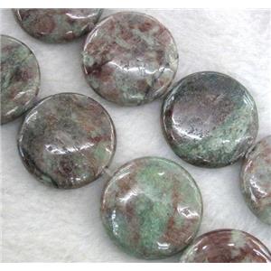 Red Green Garnet Beads, flat-round, approx 30mm dia