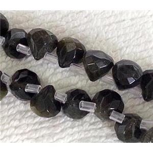 black onyx bead, faceted teardrop, approx 8-9mm