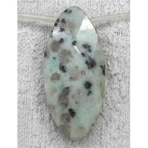 spotted dalmatian jasper beads, faceted flat-oval, approx 20x45mm, 9pcs per st