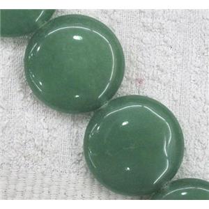 green aventurine bead, flat round, approx 35mm dia, 11pcs per st