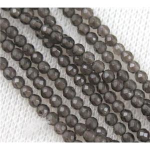 smoky quartz beads, tiny, faceted round, approx 3mm dia, 130pcs per st